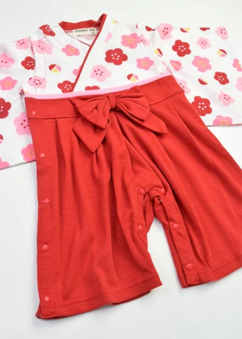 ベビー 子供用 女の子 着物 袴 ロンパース ベビー服 80cm 赤色