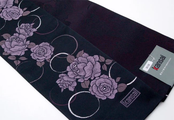カンサイ　KANSAI　浴衣帯　黒/深紫　超長尺帯　セール価格