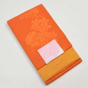 浴衣帯 橙色/オレンジ色 リバーシブル小袋帯 ポリエステル