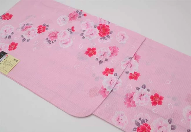 子供浴衣 女の子 150cm ジュニアサイズ ピンク/花柄 変わり織り