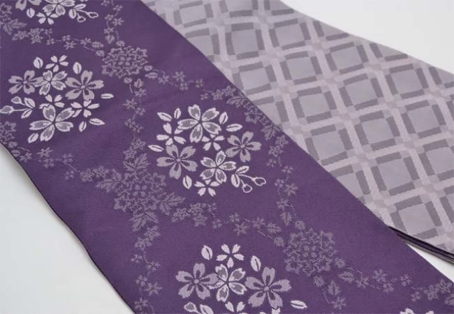 浴衣帯　小袋帯　紫色/グレー　長尺　ポリエステル