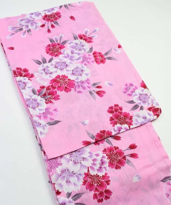 レディース浴衣　ピンク/花柄　変わり織り　セール価格