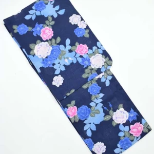 レディース浴衣　藍色/花柄　変わり織り　セール価格