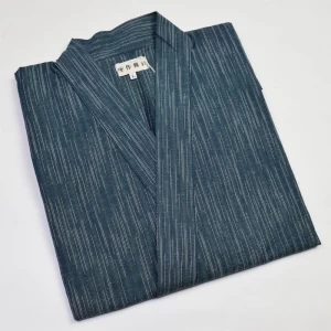 男 紳士 メンズ作務衣 グリーン系/縞柄 久留米織 日本製