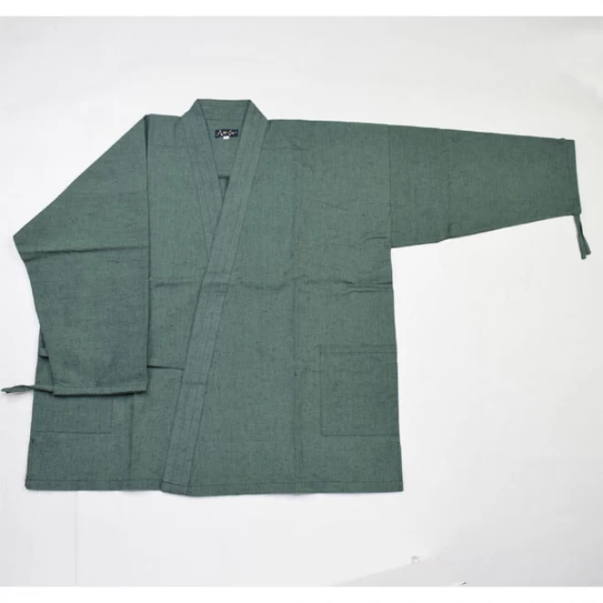 男 紳士 メンズ作務衣 グリーン/無地 久留米織 日本製