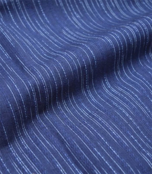 男 紳士 メンズ作務衣 濃紺/縞柄 久留米紬絣織り 日本製