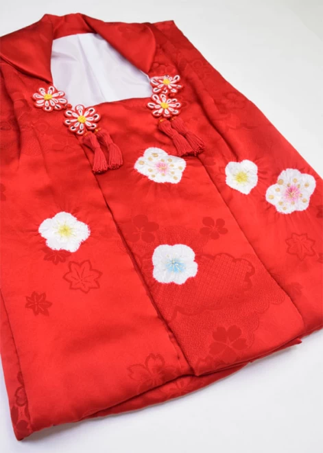 三歳被布コート 正絹 赤/花柄 単品 - 呉服のひぐち