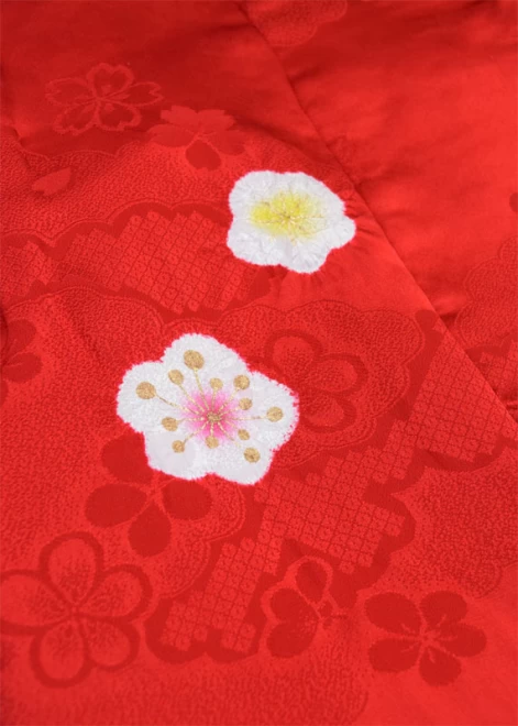 三歳被布コート 正絹 赤/花柄 単品 - 呉服のひぐち